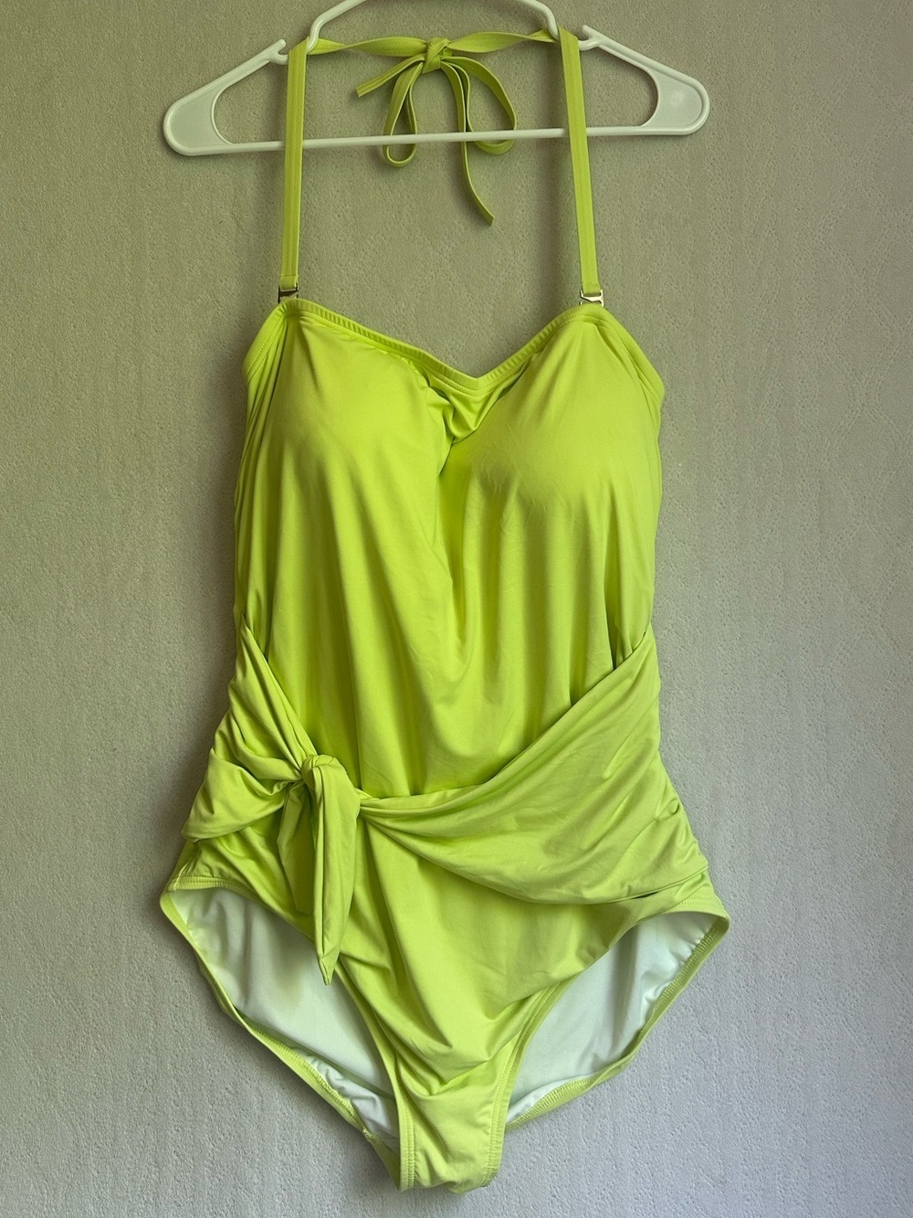NWT LOFT Beach Neon Yellow Halter One-Piece Swimsuit Sz 22 Ruched Convertible